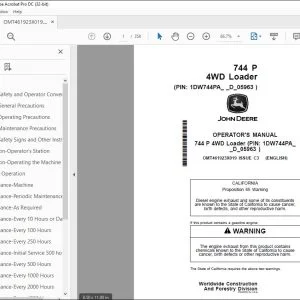 John Deere 744 P 4WD Loader Operator's Manual OMT461923X019 PDF