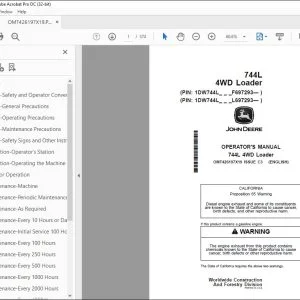 John Deere 744L 4WD Loader Operator's Manual OMT426197X19 PDF
