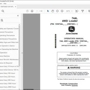 John Deere 744L 4WD Loader Operator's Manual OMT426213X19 PDF