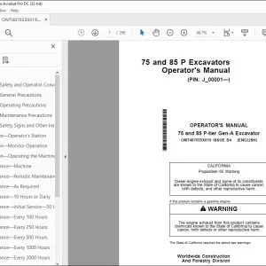 John Deere 75 & 85 P-tier Gen-A Excavator Operator's Manual OMT487655X019 PDF