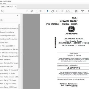 John Deere 750J Crawler Dozer Operator's Manual OMT227146 - PDF DOWNLOAD