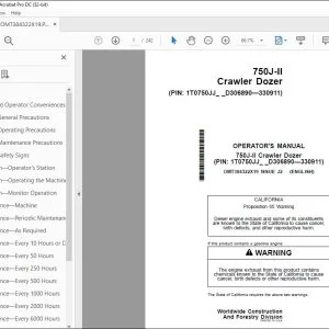 John Deere 750J-II Crawler Dozer Operator's Manual OMT384322X19 PDF