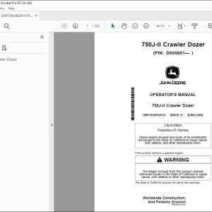 John Deere 750J-II Crawler Dozer Operator's Manual OMT392850X19 PDF