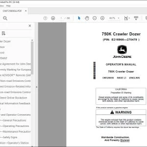 John Deere 750K Crawler Dozer Operator's Manual OMT298956 - PDF DOWNLOAD
