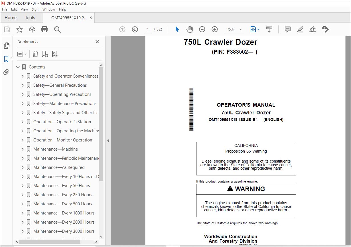 John Deere 750L Crawler Dozer Operator's Manual OMT409551X19 PDF ...
