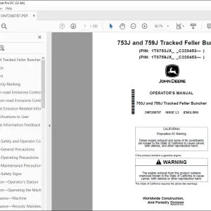 John Deere 753J & 759J Tracked Feller Buncher Operator's Manual OMT288787 PDF