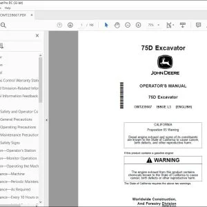 John Deere 75D Excavator Operator's Manual OMT239667 - PDF DOWNLOAD