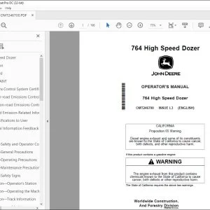 John Deere 764 High Speed Dozer Operator's Manual OMT246700 PDF