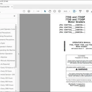 John Deere 770G & 770GP 772G & 772GP Graders Operator's Manual PDF