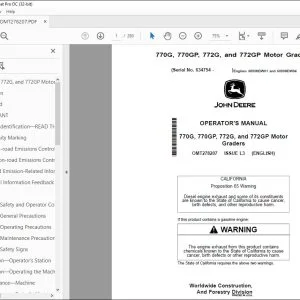 John Deere 770G, 770GP, 772G & 772GP Graders Operator's Manual OMT278207 PDF