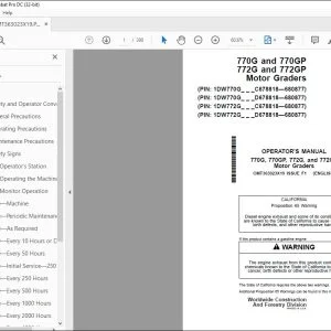 Operator Manual for John Deere 770G 770GP 772G 772GP Graders PDF