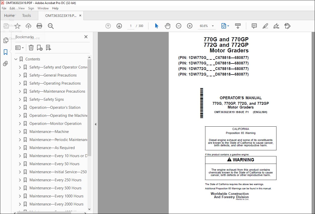 John Deere 770G & 770GP 772G & 772GP Graders Operator's Manual PDF ...