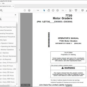 John Deere 772G Motor Graders Operator's Manual OMT380597X19 PDF