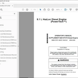 John Deere 8.1 L HazLoc Diesel Engine (PowerTech™) Operator's Manual PDF