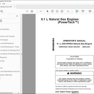John Deere 8.1 L Natural Gas Engines Operator's Manual PDF
