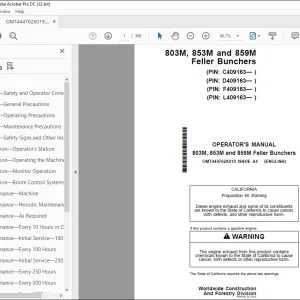 John Deere 803M, 853M & 859M Bunchers Operator's Manual OMT444762X019 PDF