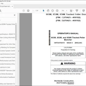 John Deere 803M 853M & 859M  Buncher Operator's Manual OMT334794X19 PDF