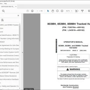 John Deere 803MH 853MH & 859MH Tracked Harvester Operator's Manual OMT430919X019 PDF