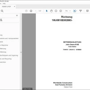 John Deere 810E Feste Kabine Rückezug BETRIEBSANLEITUNG F684812 PDF