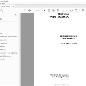 John Deere 810E Rückezug BETRIEBSANLEITUNG F075010 – PDF DOWNLOAD