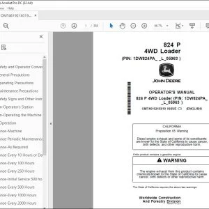 John Deere 824 P 4WD Loader Operator's Manual OMT461921X019 PDF