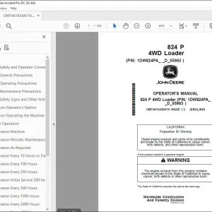 John Deere 824 P 4WD Loader Operator's Manual OMT461924X019 PDF