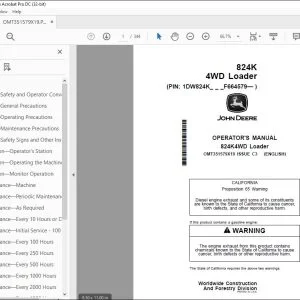 John Deere 824K4WD Loader Operator's Manual OMT351579X19 - PDF DOWNLOAD