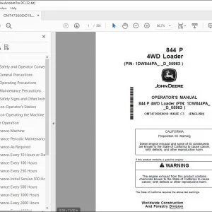 John Deere 844 P 4WD Loader Operator's Manual OMT473606X019 - PDF DOWNLOAD
