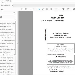 John Deere 844K 4WD Loader Operator's Manual OMT351580X19 PDF
