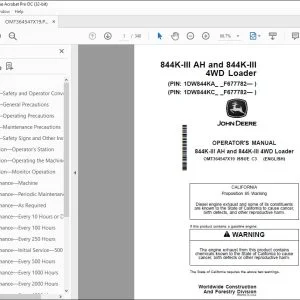 John Deere 844K-III AH & 844K-III 4WD Loader Operator's Manual PDF