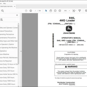 John Deere 844L 4WD Loader Operator's Manual OMT426216X19 PDF