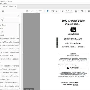 John Deere 850J Crawler Dozer Operator's Manual OMT275118 PDF