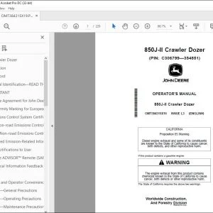 John Deere 850J-II Crawler Dozer Operator's Manual OMT384315X19 PDF