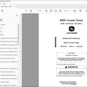 John Deere 850K Crawler Dozer Operator's Manual OMT284161 PDF