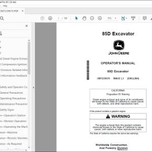 John Deere 85D Excavator Operator's Manual OMT239670 - PDF DOWNLOAD