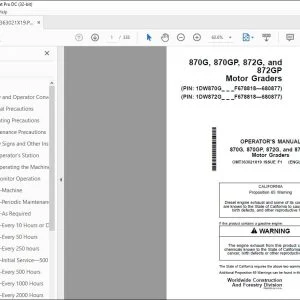John Deere 870G, 870GP, 872G & 872GP Graders Operator's Manual PDF