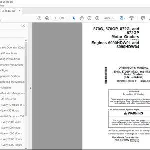 John Deere 870G 870GP 872G 872GP Grader Operator Manual PDF