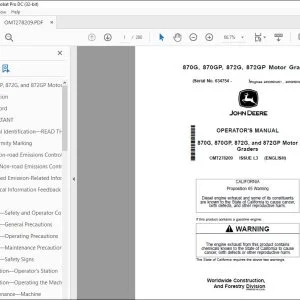 John Deere 870G, 870GP, 872G & 872GP Graders Operator's Manual OMT278209 PDF