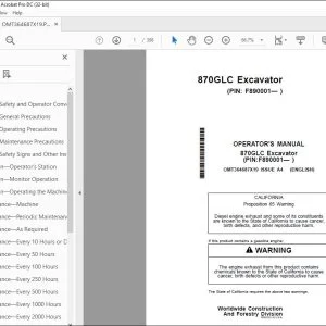 John Deere 870GLC Excavator Operator's Manual OMT364687X19 PDF