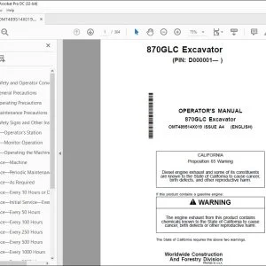 John Deere 870GLC Excavator Operator's Manual OMT489514X019 PDF