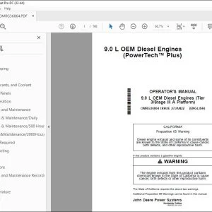 John Deere 9.0 L OEM Diesel Engines Operator's Manual PDF