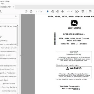 John Deere 903K, 909K, 953K, 959K Feller Buncher Operator's Manual OMT253411 PDF