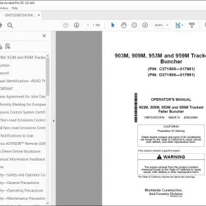 John Deere 903M 909M 953M & 959M Buncher Operator's Manual OMT335672X19 PDF
