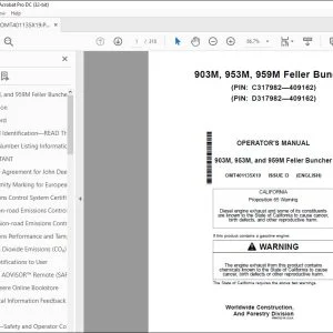 John Deere 903M 953M & 959M Buncher Operator's Manual OMT401135X19 PDF