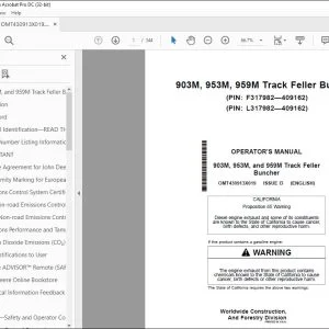 John Deere 903M 953M & 959M Buncher Operator's Manual OMT430913X019 PDF