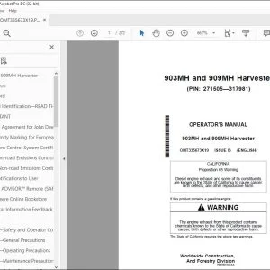 John Deere 903MH & 909MH Harvester Operator's Manual OMT335673X19 PDF