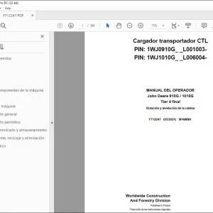 John Deere 910G / 1010G Tier 4 final Cargador MANUAL DEL OPERADOR PDF