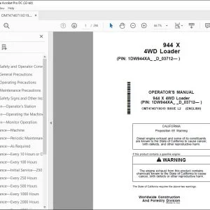 John Deere 944 X 4WD Loader Operator's Manual OMT474671X019 PDF