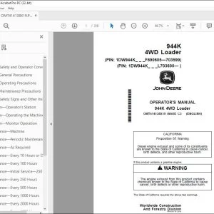 John Deere 944K 4WD Loader Operator's Manual OMT414138X19 - PDF DOWNLOAD