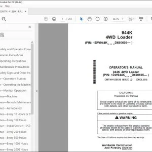John Deere 944K 4WD Loader Operator's Manual OMT414139X19 PDF
